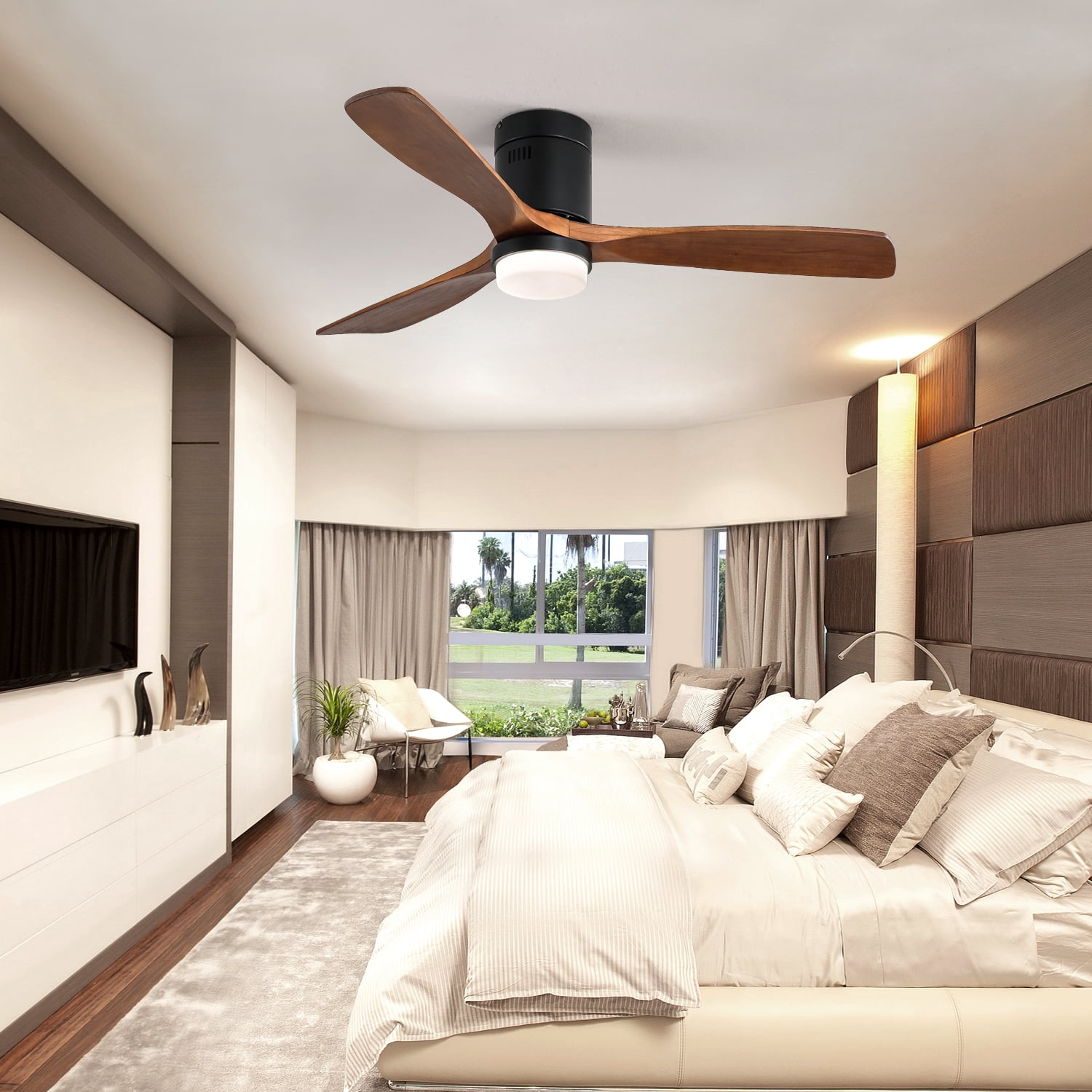 Sofucor 52" Flush Mount Ceiling Fan with LED Light and Remote Control