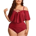thumbnail image 1 of Elegante traje de baño informal de talla grande con volantes para mujer, sin cintura, color sólido, cómodo bikini OAVQHLG3B Store lin121212, 1 of 3