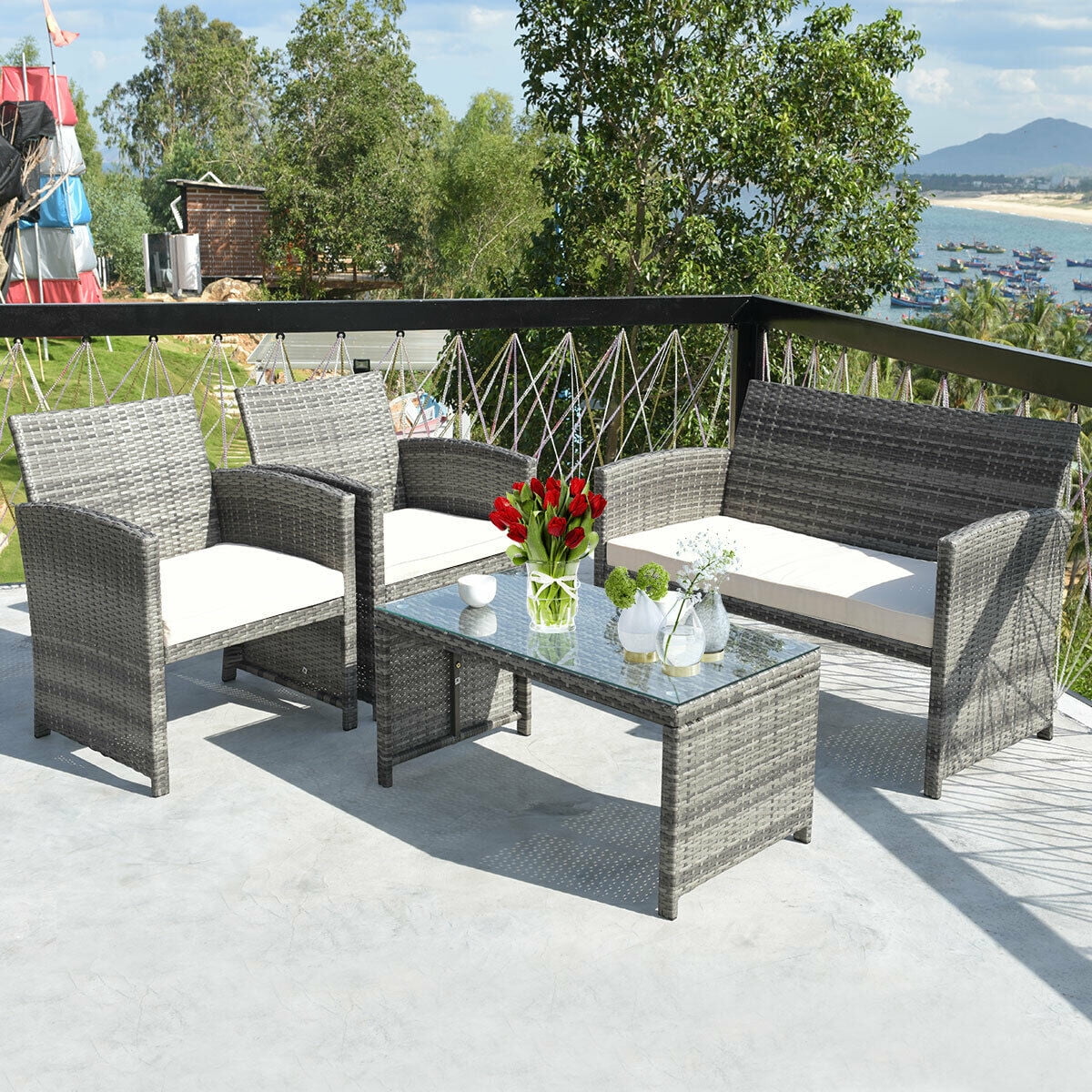 Outsunny 7-Piece Rattan Outdoor Furniture-Set - Creamy White (860-020) for  sale online 