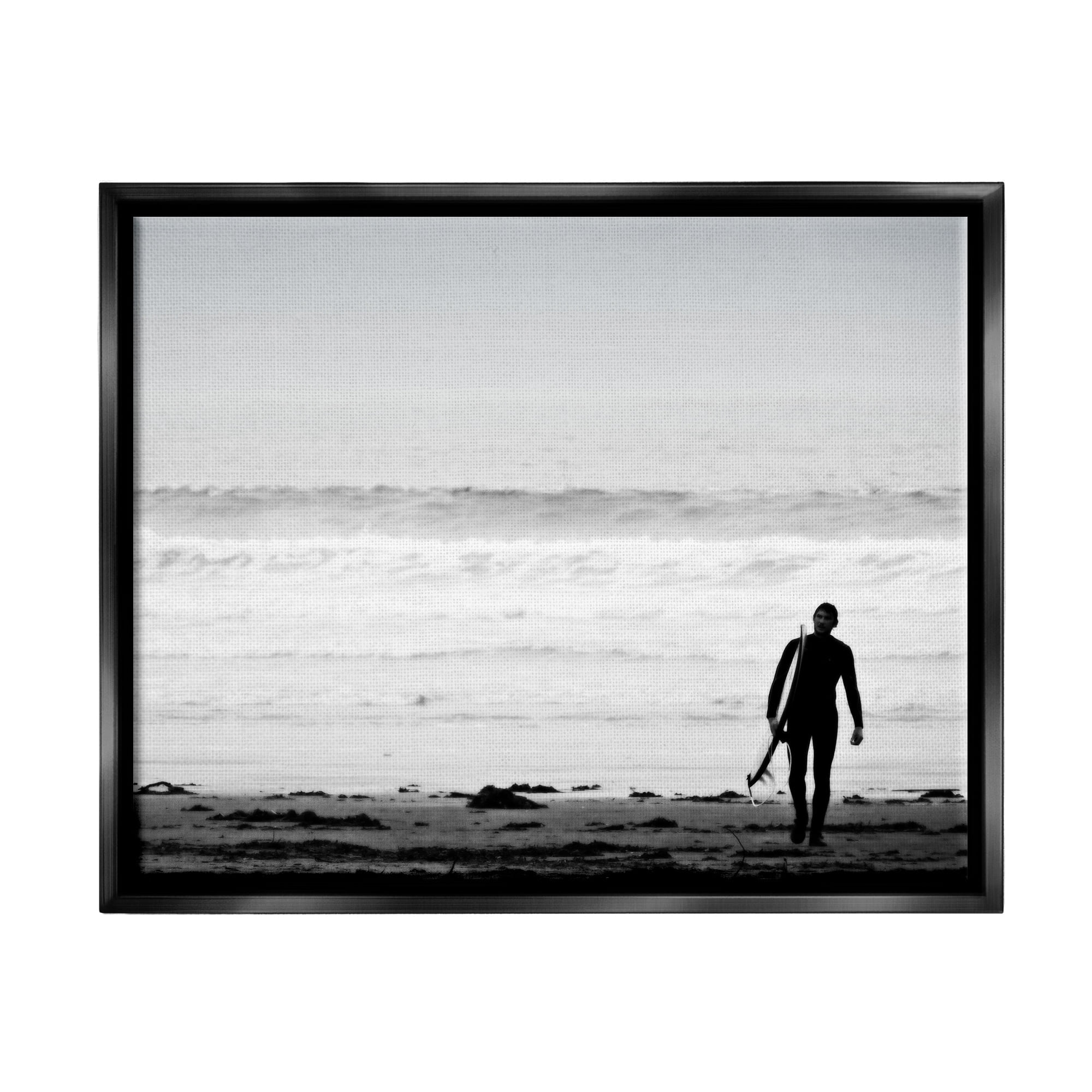 Stupell Industries Surfer Silhouette Beach Stroll Distant Ocean Waves Photograph Metallic Gold Floating Framed Canvas Print Wall Art, Design by Graffitee Studios