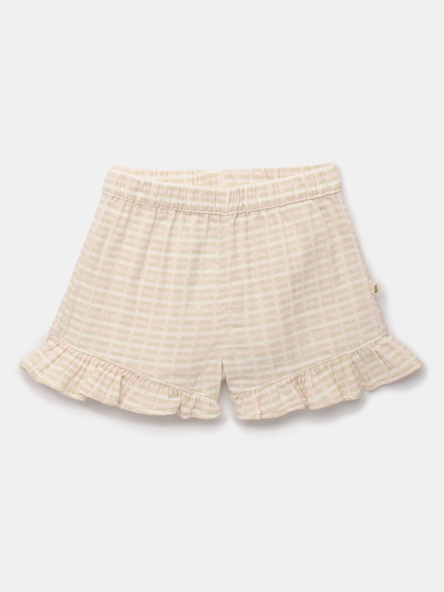 easy-peasy Toddler Girls Organic Dobby Check Ruffle Top & Shorts Set, 2-Piece, Sizes 18M-5T