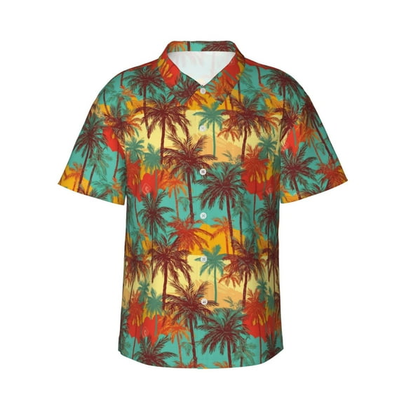Haiem Colorful Hawaii Palms Printed Hawaiian Shirt for Men - Men’s Casual Beach Summer Shirts - Stretch Fabric with Modern Fit-Large