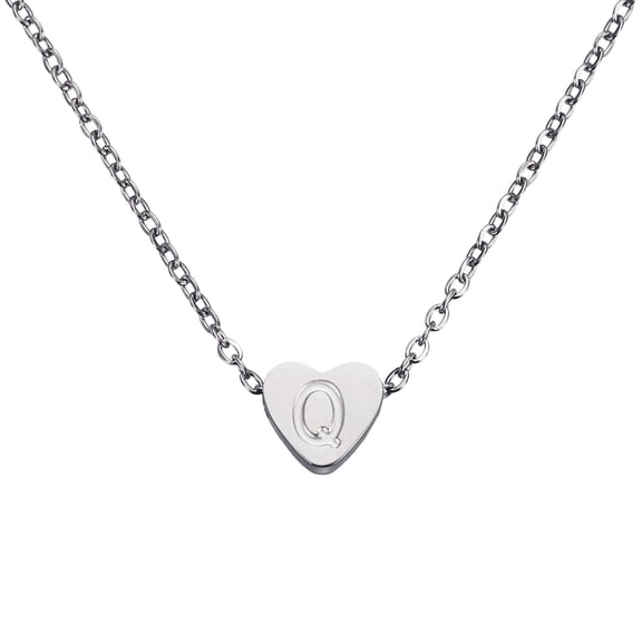 Uxcell Initial Heart Necklace for Women, 18K Gold Plated Stainless Steel Chain Dainty Personalized Name Letter Q Pendant Necklaces for Woman Jewelry Gifts, Silver Tone