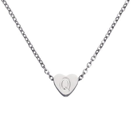 Uxcell Initial Heart Necklace for Women, 18K Gold Plated Stainless Steel Chain Dainty Personalized Name Letter Q Pendant Necklaces for Woman Jewelry Gifts, Silver Tone