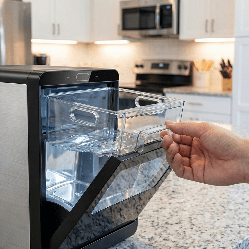 Countertop Nugget Ice Maker with Front Pull-Out Water Tank, 44 lbs/24H Pebble Ice Machine, Removable Ice Basket, Self-Cleaning Crushed Ice Maker, Stainless Steel Finish for Kitchen