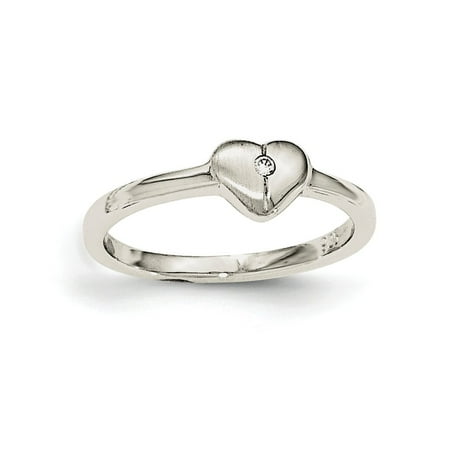 Sterling Silver Polished Cubic Zirconia Heart Ring - Ring Size: 3 to 4