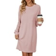 thumbnail image 3 of Spencer Womens Long Sleeve Dress Loose Fit Casual Crewneck Flowy Mini Dresses with Pockets Fall Winter Fashion (S, Pink), 3 of 11