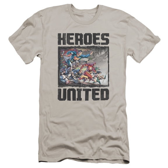 JLA Justice League The Charge Premium Canvas Adult Slim Fit 30/1 T-Shirt Silver