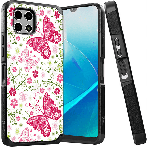 ANJ Shockproof Dual Layer Slim Hard Case Tempered Glass Cover Compatible with T-Mobile REVVL 7 5G - Lacy Butterfly