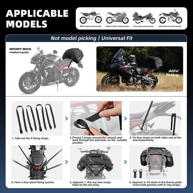 Rhinowalk Motorcycle Saddle Bags Motor Expandable Cargo Bag Powersports Rack Bag Trunk Luggage Bag 35l-50l, Black, Size: 35-50l