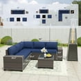 thumbnail image 6 of Kullavik 7 Pieces Outdoor Patio Furniture Set with with 48000 BTU Outdoor Pyramid Patio Heater,PE Wicker Rattan Sectional Sofa Patio Conversation Sets,Navy Blue, 6 of 8