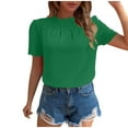 thumbnail image 1 of Bocqde T-shirts Unis pour Femmes Mode Décontractée Manches Courtes Plissées Hauts Amples et Confortables Pull Col Rond Blouse Tees, 1 of 6