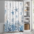 thumbnail image 5 of Ocean Starfish Shower Curtain, Nautical Coastal Sea Jellyfish Seahorse Coral Seaweed Seashell Waterproof Shower Curtain Set with 12 Hooks Lightweight Bath Curtains Fabric Bathroom Decor 36x72 Inches, 5 of 9