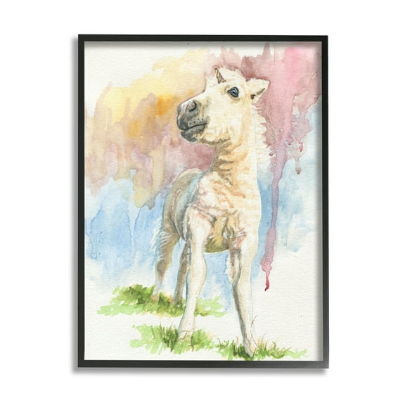 Stupell Industries Stoic Fantasy Unicorn Pastel Dripping Watercolor Detail Graphic Art Black Framed Art Print Wall Art, Design by Jennifer Redstreake