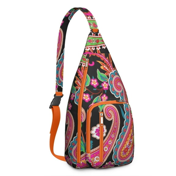 Waterproof Hiking Sling Backpack for Women – Lightweight Crossbody Bag with Adjustable Strap, Chest Bag for Travel & Outdoor Adventures – Paisley Boho Vintage Floral, Chic Retro Design