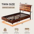 thumbnail image 3 of Galnfu Floating Twin Size Bed Frame with LED Light and USB Port Charging Station, Platform Bed with Wooden Storage Headboard, Sturdy Steel Slats,Easy to Assemble, Vintage Brown, 3 of 9