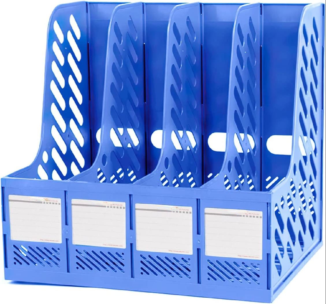 Magazine File Holder with Pen Holder and Storage Case, Plastic Desk Organizer File Folder Holder