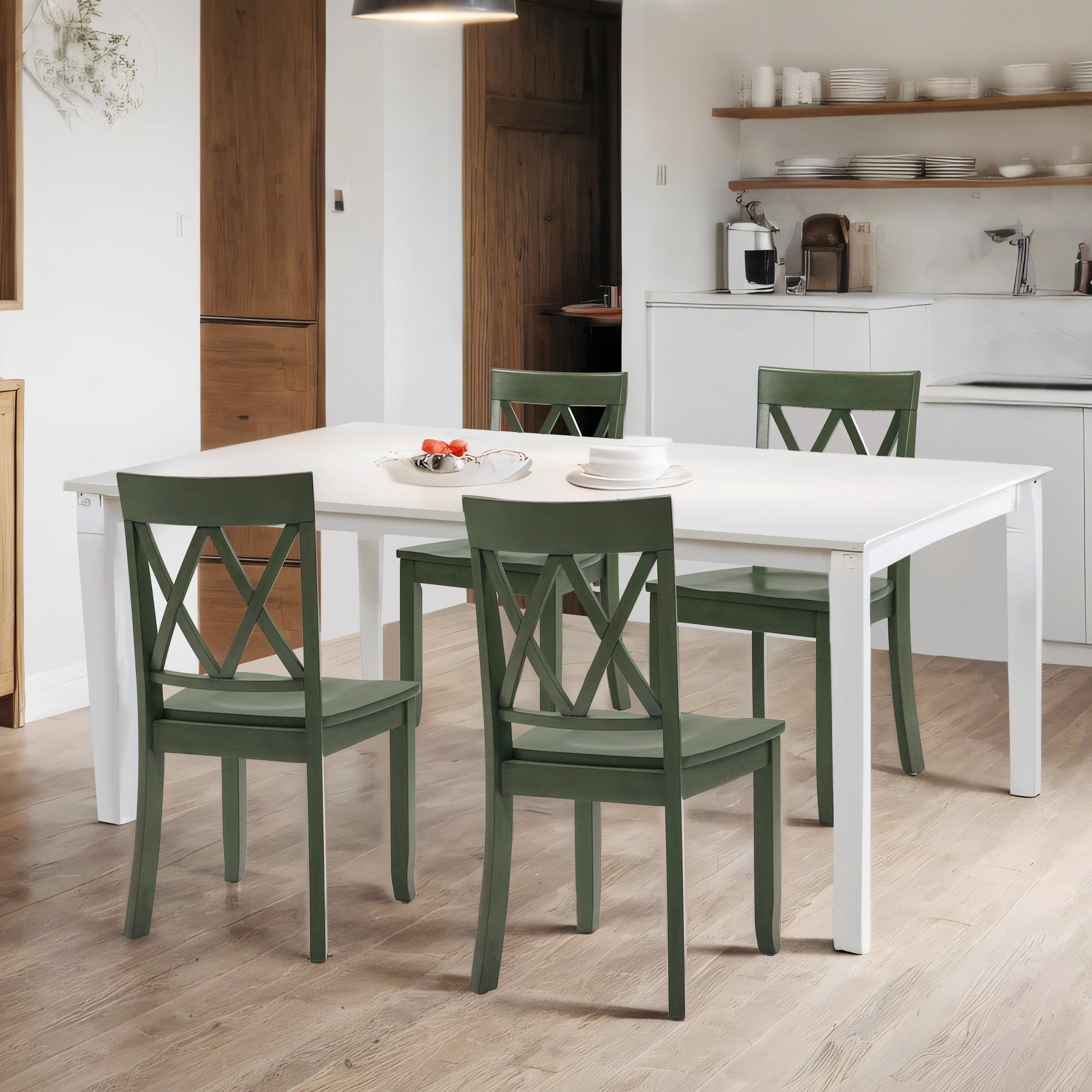 Duhome Solid Wood Dining Chairs Set of 4 Modern Cross Back Chairs for Kitchen, Dining Room,Green