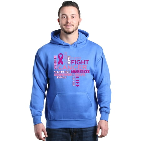 Shop4Ever Men's Breast Cancer Support Fight Ribbon Awareness Hooded Sweatshirt (Best Hood Fights Ghetto Brawls)
