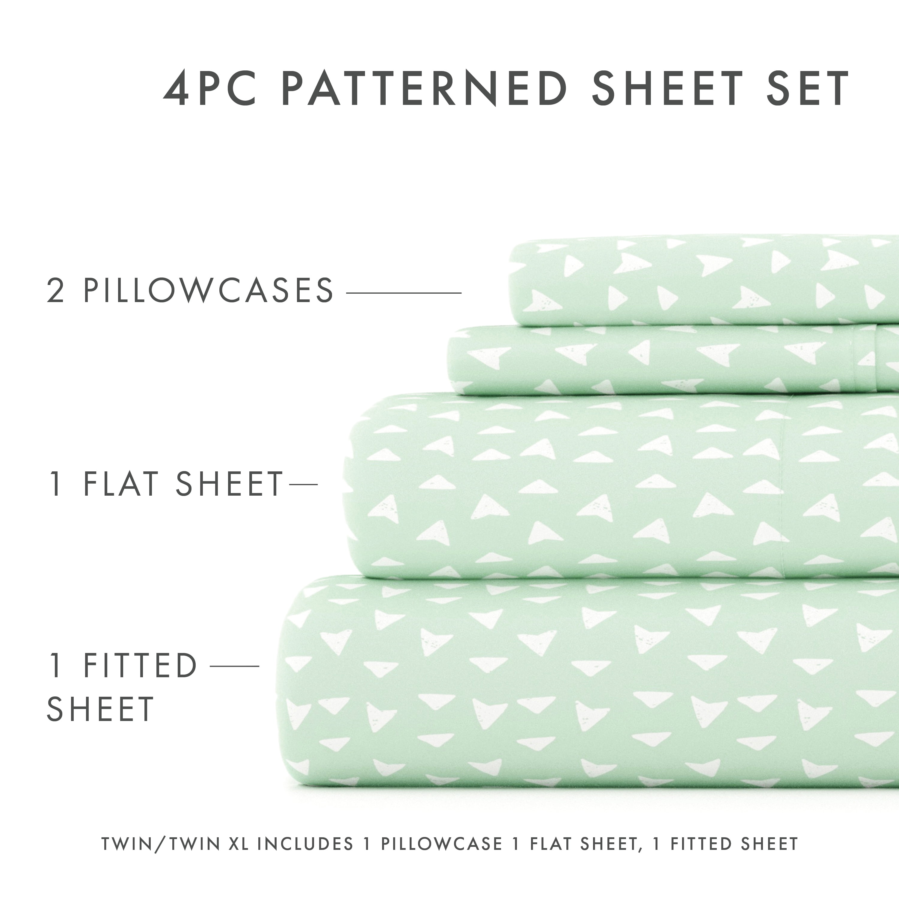 Noble Linens 4 Piece Pattern Microfiber Bed Sheets Set, Jade Urban Arrows, Full