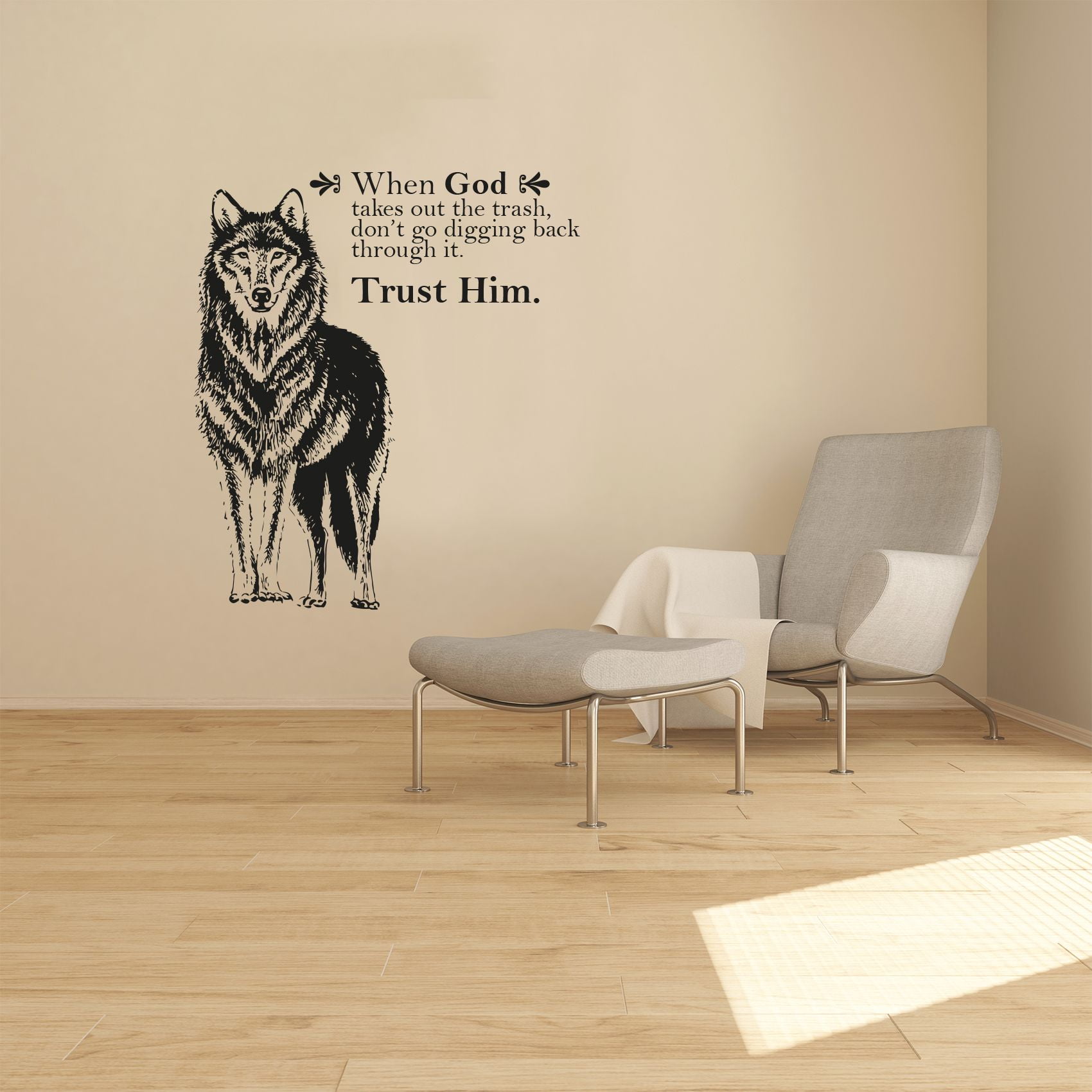 Trust Him God Wolf Motivation Quote Animal Animals Life Quotes Wall Sticker  Art Decal for Girls Boys Room Bedroom Nursery House Fun Home Decors  Stickers Wall Arts Vinyl Decoration Size (40x24 inch) -