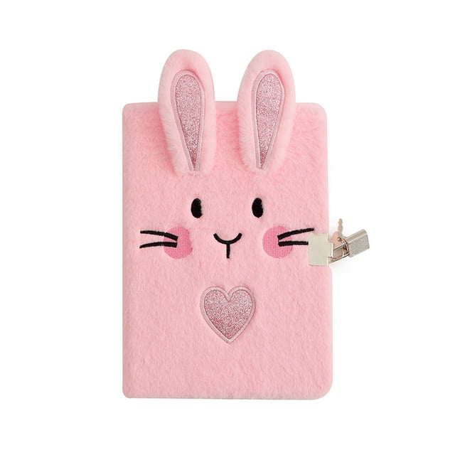 FeiraDeVaidade Cartoon Rabbit Notebook Plush Diary Book With Lock For Kids Student School Stationery Gift