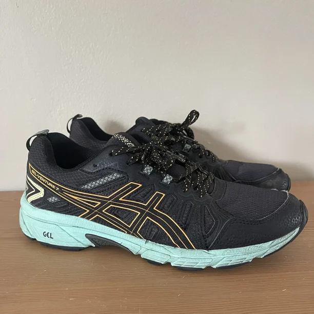 Asics Gel Venture 7 Running Shoes Size 10 Mesh Upper 30Sneakers Black Green