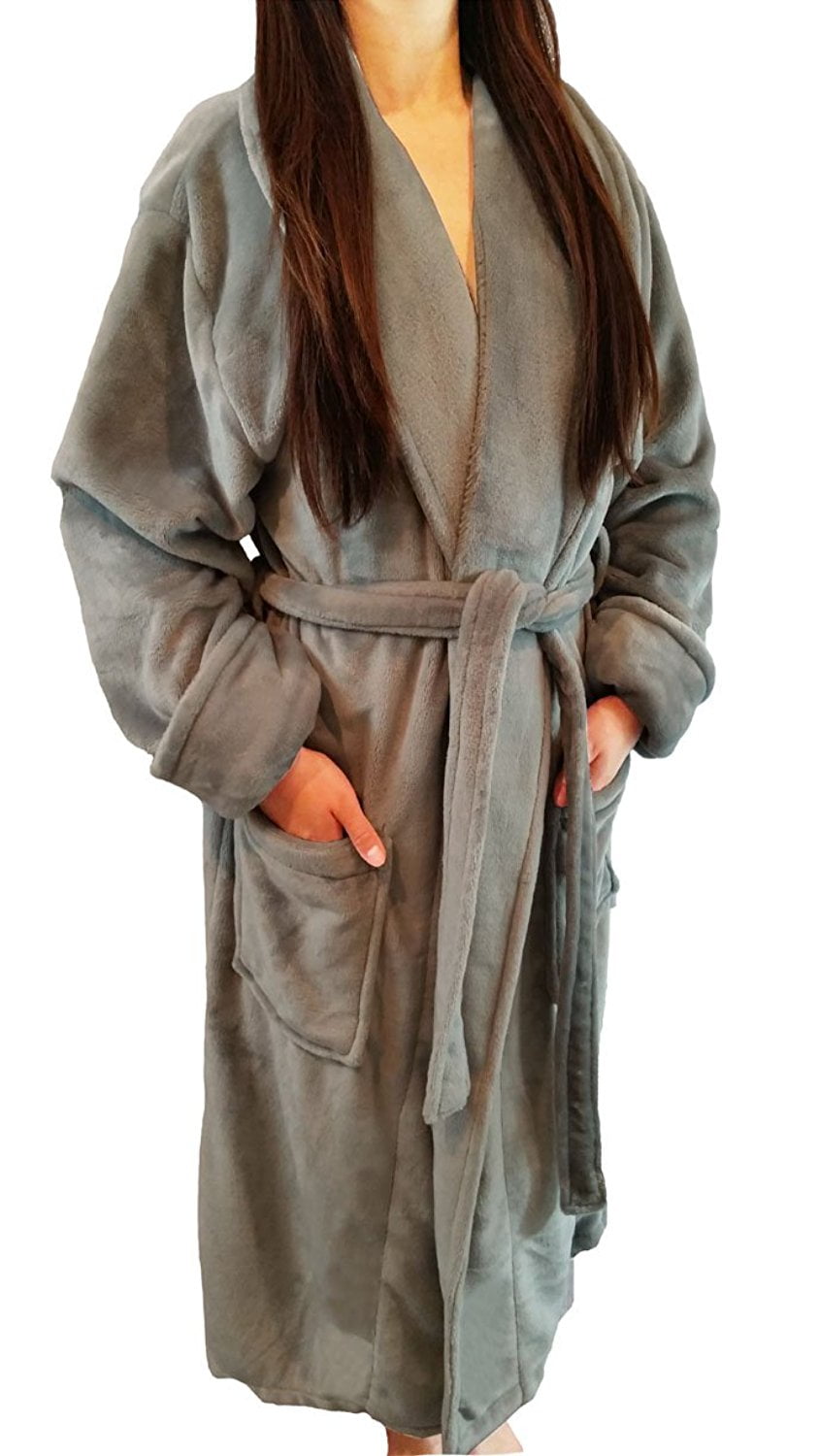 Hooded Bathrobe Mens Terry Cloth Shawl Collar Velour Ankle Length Spa Robe Women 