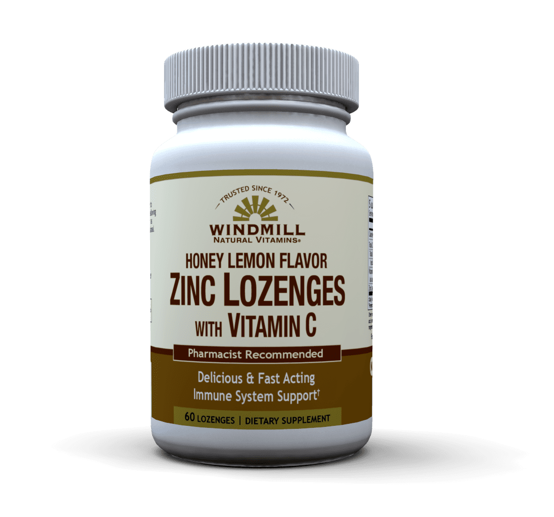 Windmill Zinc Lozenges with Vitamin C – Honey Lemon Flavor, 60 Lozenges, 60 servings