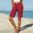 thumbnail image 5 of Women's Cotton Blend Solid Color Knee Length Shorts Elastic Waist Casual Summer Beach Shorts with Pockets Wine M(M), 5 of 8