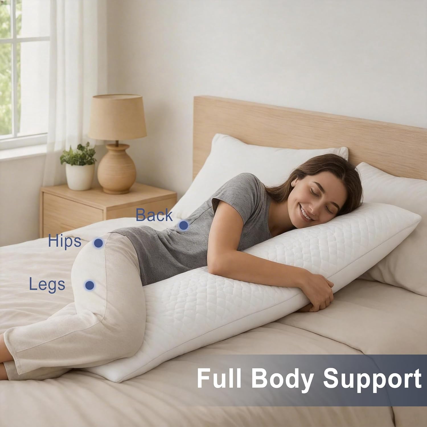 Adjustable Body Pillow for Adults - 20x54 Inch Shredded Memory Foam Body Pillow with Removable & Washable Pillowcase, Full Body Support for Side Sleepers, Pregnancy & Pain Relief