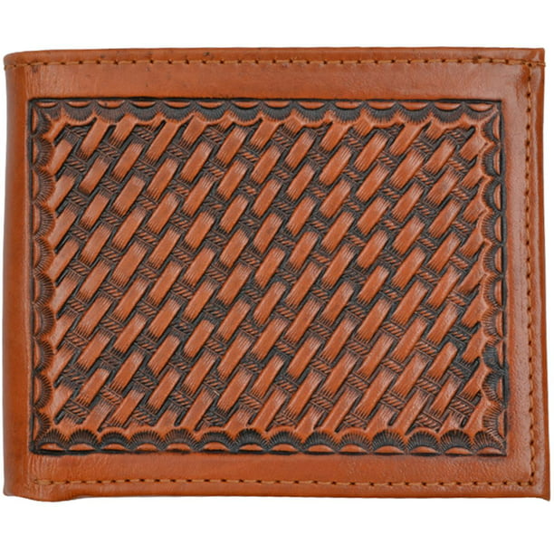 3D - 3D Natural Western Basket Weave Tooled Leather Bifold Wallet USA