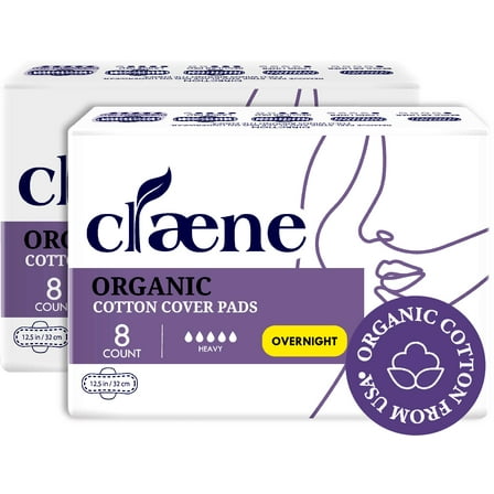 Claene Organic Cotton Cover Pads Menstrual Overnight Pads for Women 2 Pack