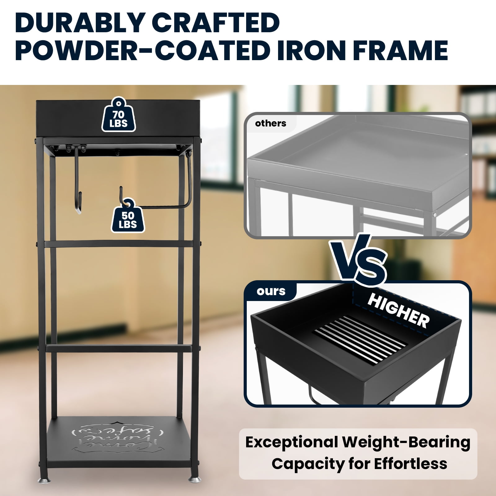Police Gear Rack, Matte Black Carbon Steel, 43.3" Vertical Frame, Body Armor Storage Stand, 280lbs Heavy-Duty Capacity, Police Stations, Security Facilities