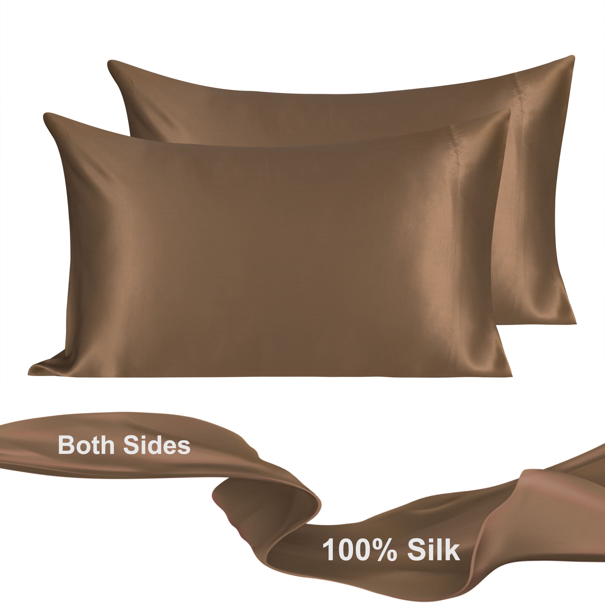 Unique Bargains 2-Pack 19 Momme 100% Silk Pillowcases Coffee Color King