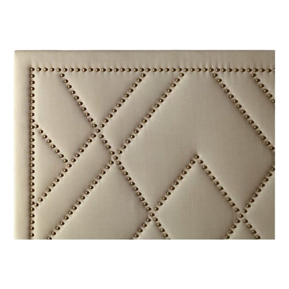 Benjara Linen Upholstered Queen Size Headboard with Nailhead Trims, Beige