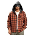 thumbnail image 3 of Trendy Men's Plaid shacket,Button Down Hooded Long Sleeve Open Front Jacket Coats, with Drawstring and Check Pocket,Casual Outfits, 3 of 6