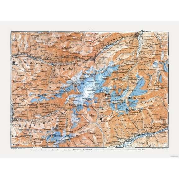 Historic Map - Bifertenstock Region Switzerland - Baedeker 1921 - 30.22 x 23 - Vintage Wall Art