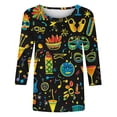 thumbnail image 3 of UPPADA 3/4 Femmes T-Shirts à Manches Mardi Gras Yall T-Shirts à Imprimé Floral Col Rond Blouse à devant Plissé Hauts d'Été Décontractés Chandail à Enfiler Haut Mode Fête Défilé Hauts Femmes Hauts à Manches 3/4 Liquidation, 3 of 5