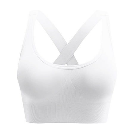 Gnurob Sports Bra for Women  Criss-Cross Back Bras Medium Support Brassiere Seamless Wirefree Bralettes Push Up Bralette Work Yoga Underwear Clearance Saving White XX-Large