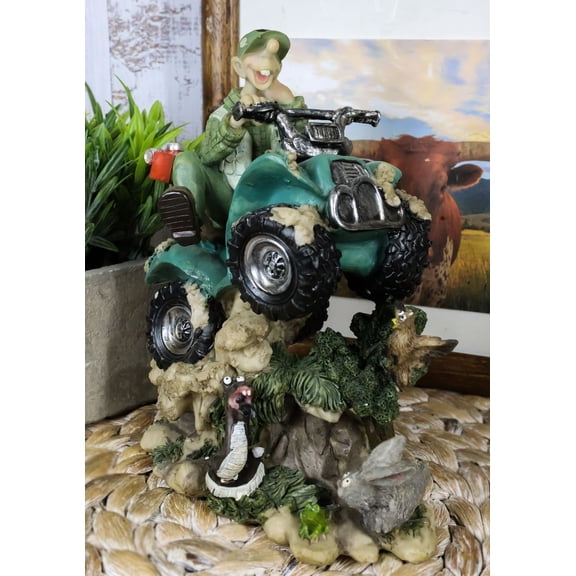 Hillbilly Ride Country Hunter With Rifle On A Mud Runner With Animals Figurine