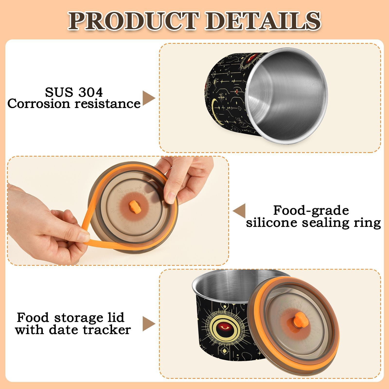 Astrology Eye Sun Moon Alchemy Airtight Coffee Bean Canister 30oz Food Storage Containers with Lids For Gournd, Tea, Sugar, Flour, Rice, Cereal, Candy Cookie Jar