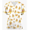 thumbnail image 4 of 2024 Blusas de uniforme médico para el día de Pascua para mujer, blusa con cuello en V de Disney Winnie the Pooh, camisetas de trabajo para enfermeras, blusa con bolsillos, 4 of 5