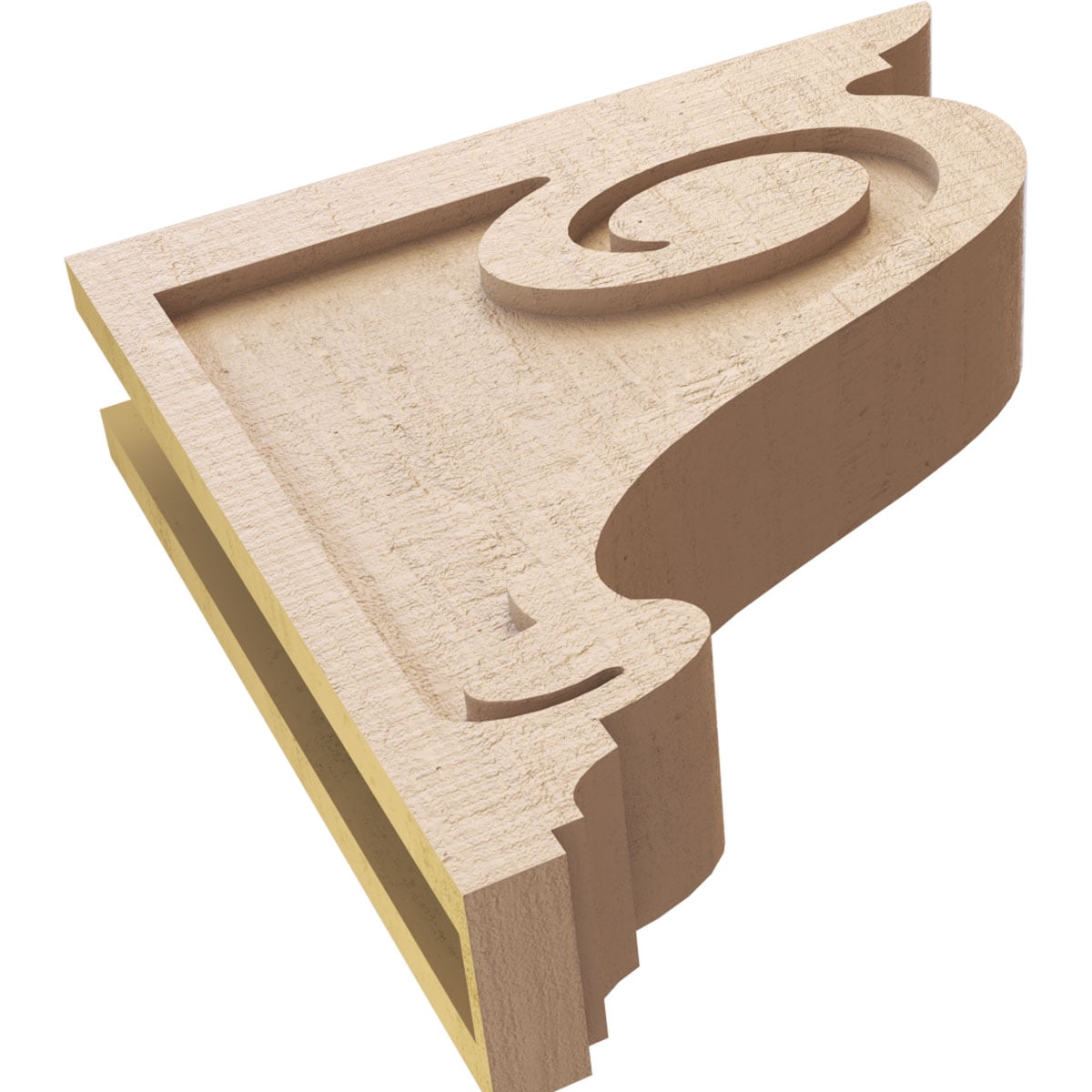 4"W x 16"D x 16"H Thin Scroll Rough Cedar Woodgrain TimberThane Corbel, Primed Tan