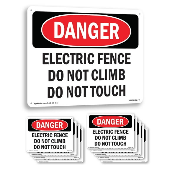 Electric Fence Do Not Climb Do Not Touch OSHA Danger Rigid Plastic Sign 18 Inch x 12 Inch - 10 Pack