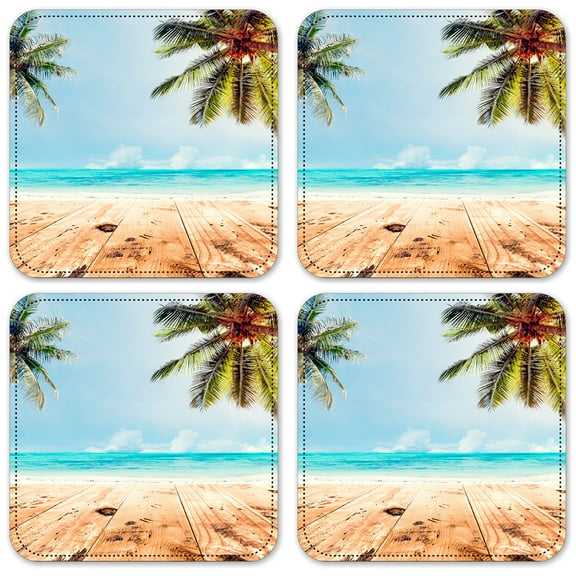 Vinyl Drink Coasters - Set of 4 - Beach View from the Walkway