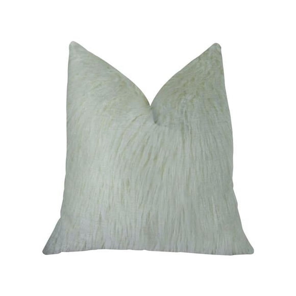PBRAZ471-1220-DP Plutus Oreiller Double Face en Fourrure Mongole Pelucheuse Fait Main - Blanc