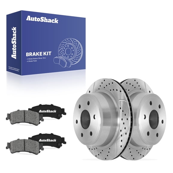 AutoShack Rear Vented Drilled & Slotted Silver Zinc Coated Brake Rotors   Ceramic Pads 6-PC Brake Kit Replacement for 2007 Chevrolet Silverado 1500 Classic SilverShield Pro 12.8" (325 mm)