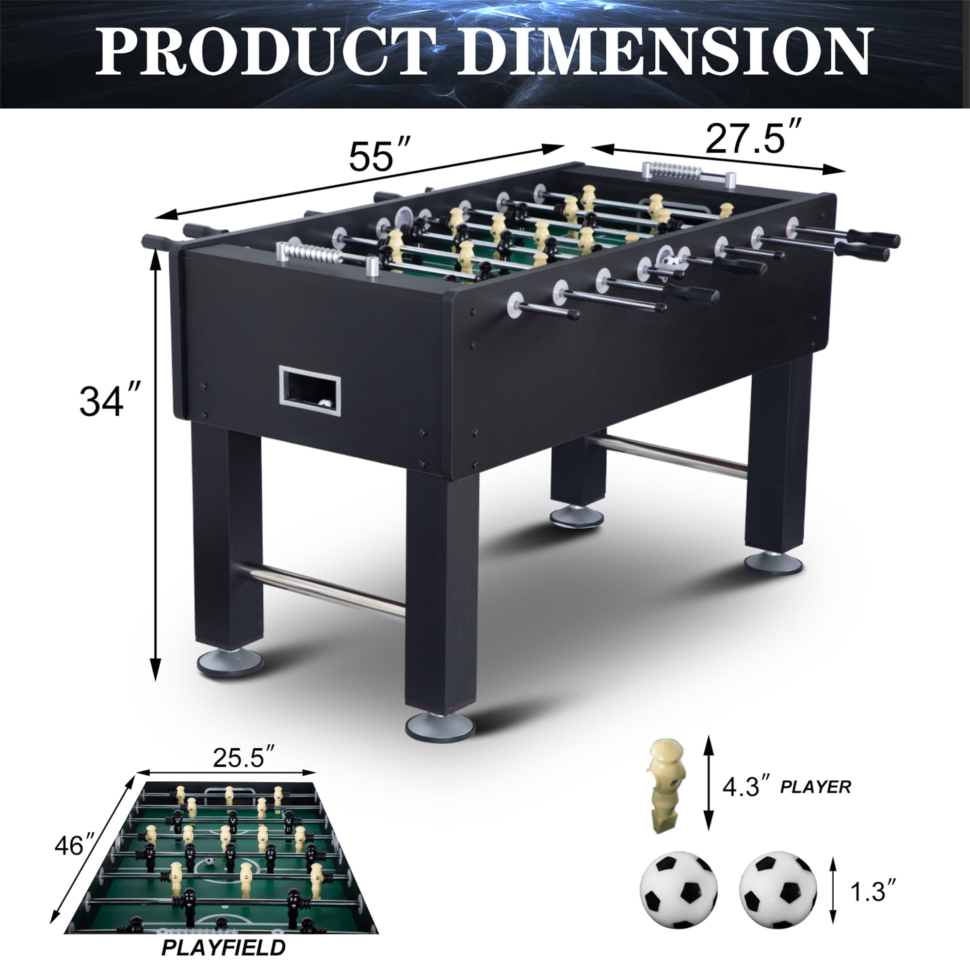 RayChee 55" Foosball Table, Soccer Game Table Football Arcade with Balls, Leg Levelers & Heavy-Duty Legs for Indoor Game Room (Black)