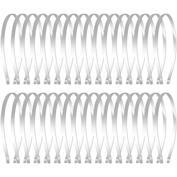 32 Pieces Metal Headband 5mm Silver Headband Thin Metal DIY Plain Headband Smooth Metal Hair Headbands for Girls and Women
